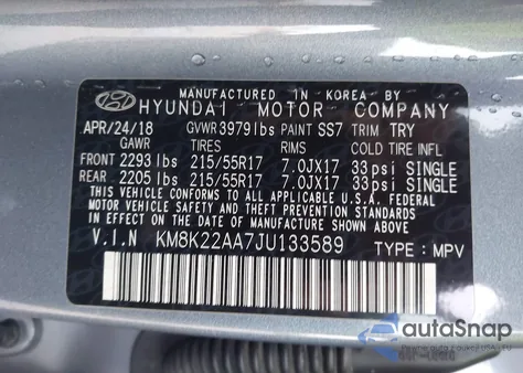 2018 Hyundai Kona Sel из США, поврежденный, VIN KM8K22AA7JU133589